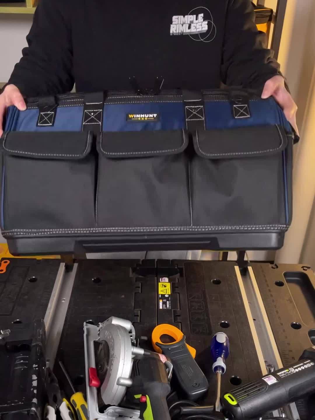 WINHUNT 15 17 19 Inch Heavy Duty Tool Bag Large Capacity 3 Layer Organizer