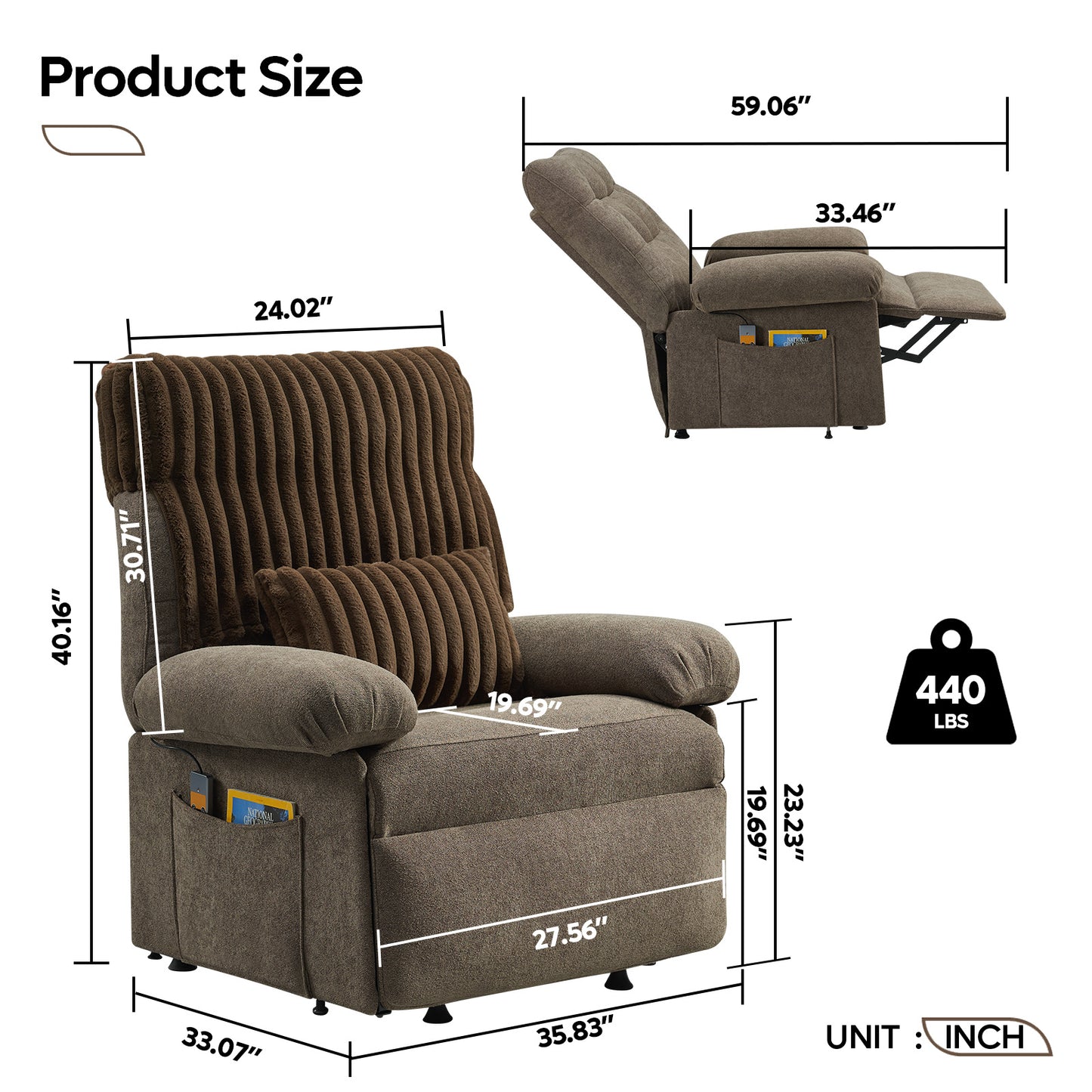 Triple Motor Power Lift Recliner Chair for Elderly Small with Removable Cover, Lumbar Pillow and Side Pocket, Infinite Positioning for Living Room, Bedroom