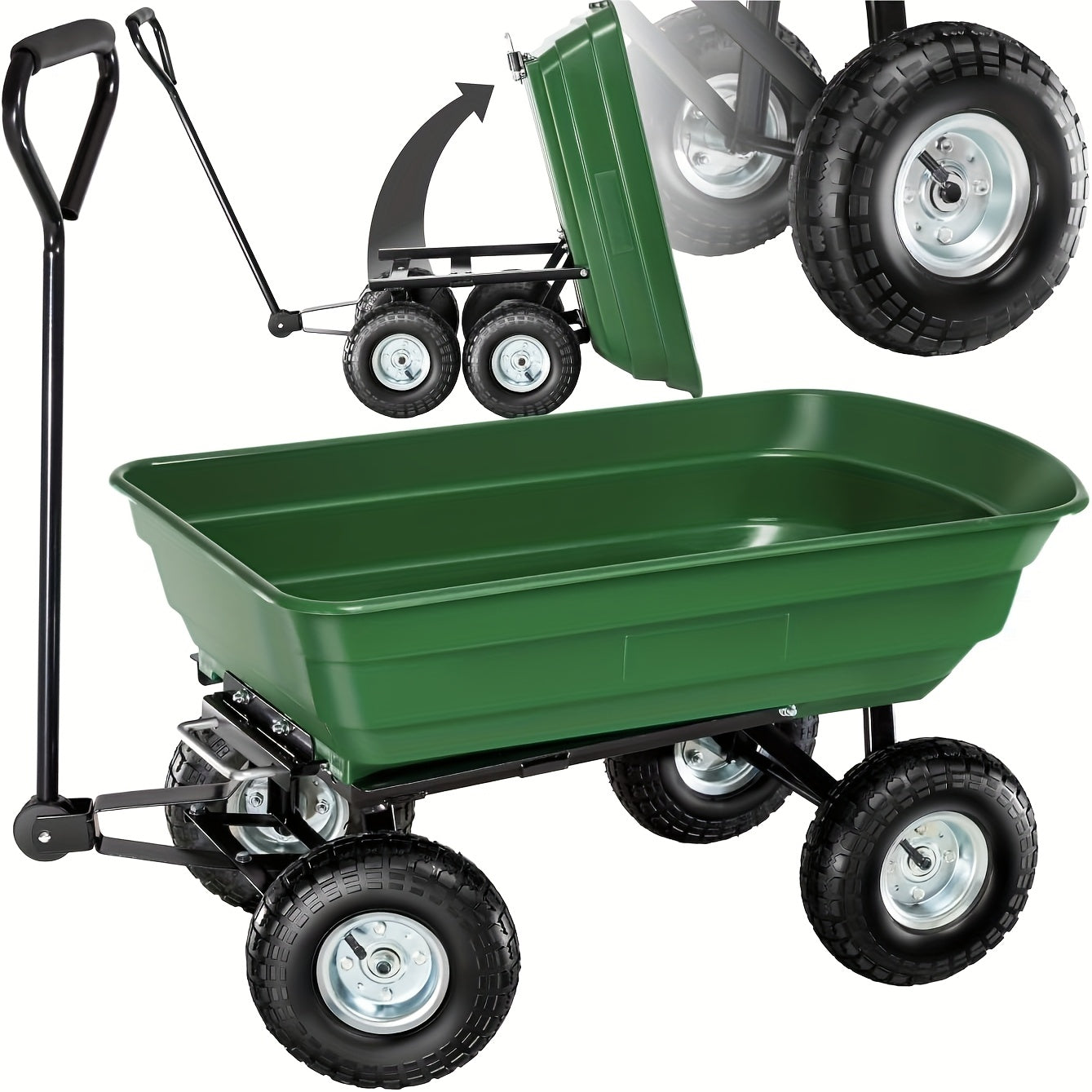 Heavy Duty Garden Cart Steel Frame 220 Lb Quick Release Dump All Terrain Tires