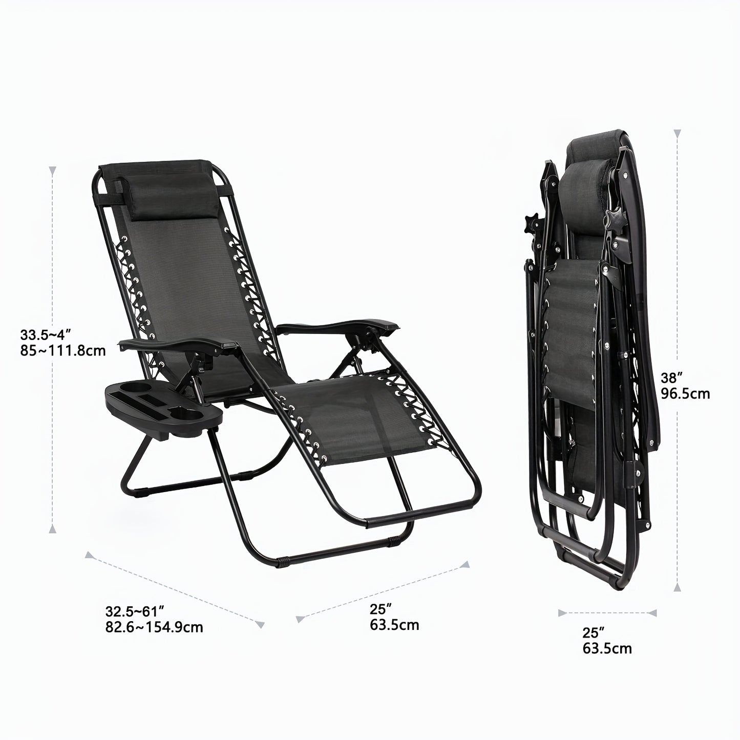 2 Pack Zero Gravity Patio Recliners With Head Support Alloy Steel Frame