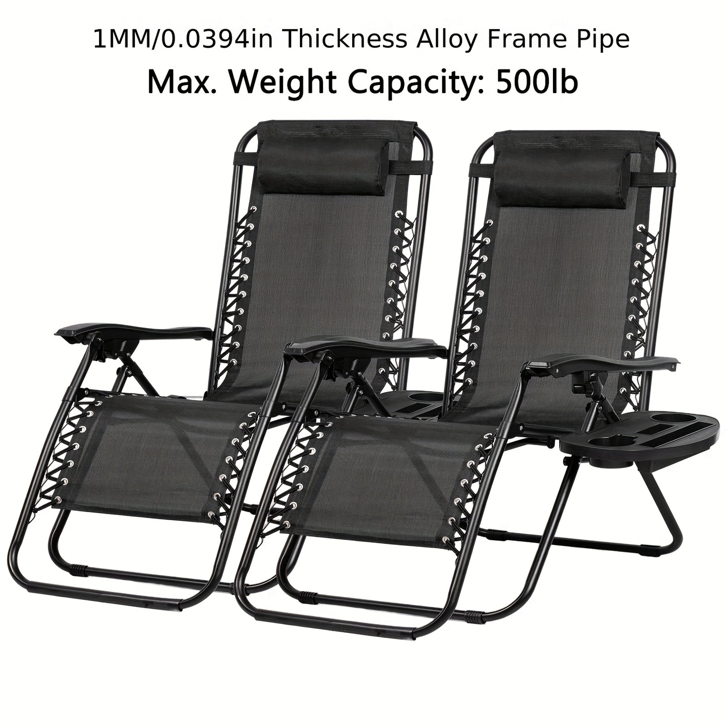 Set Of 2 Adjustable Zero Gravity Recliners With Cup Holders For Patio