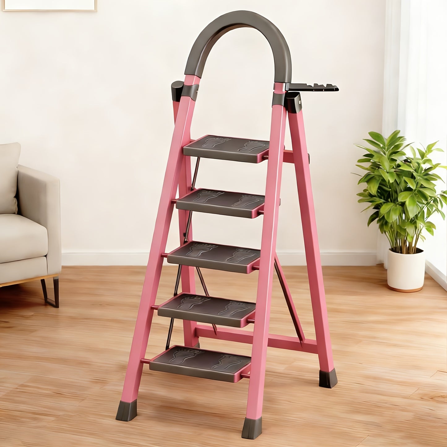 Five Step Portable Folding Ladder With Non Slip Steps Lightweight For Home Use