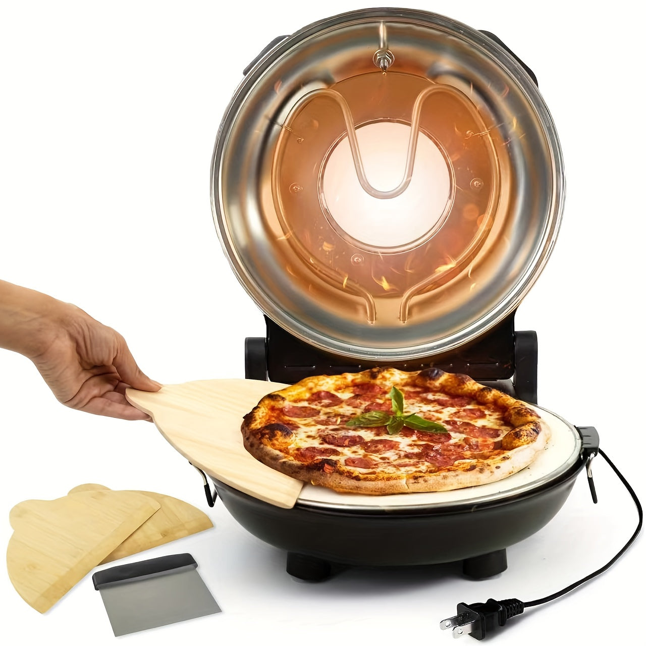 12-Inch Electric Pizza Oven With Ceramic Stone - 800F Fast-Heating Countertop Oven, Energy-Efficient For Parties & Gift-Giving. Compact Pizza Maker For Neapolitan/Deep-Dish Pizzas, Ideal For Home Kitchen & Cooking Enthusiasts