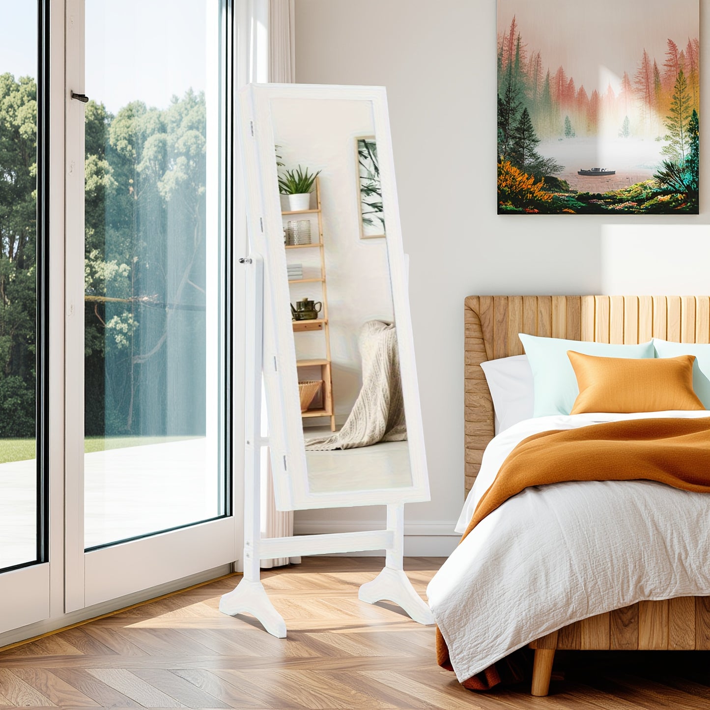 60 Inch Jewelry Armoire With Full Length Mirror And Lockable Velvet Lining