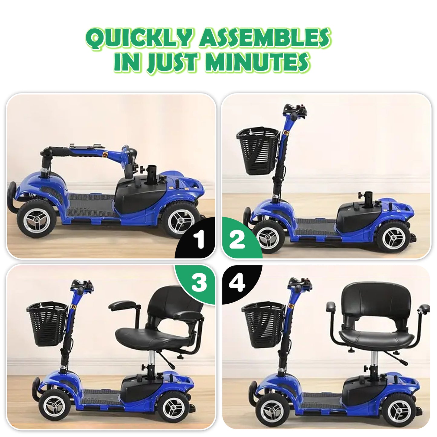 Electric Mobility Scooter for Adults, Senior, 4 Wheels Electric Powered Chargeable Device for Travel