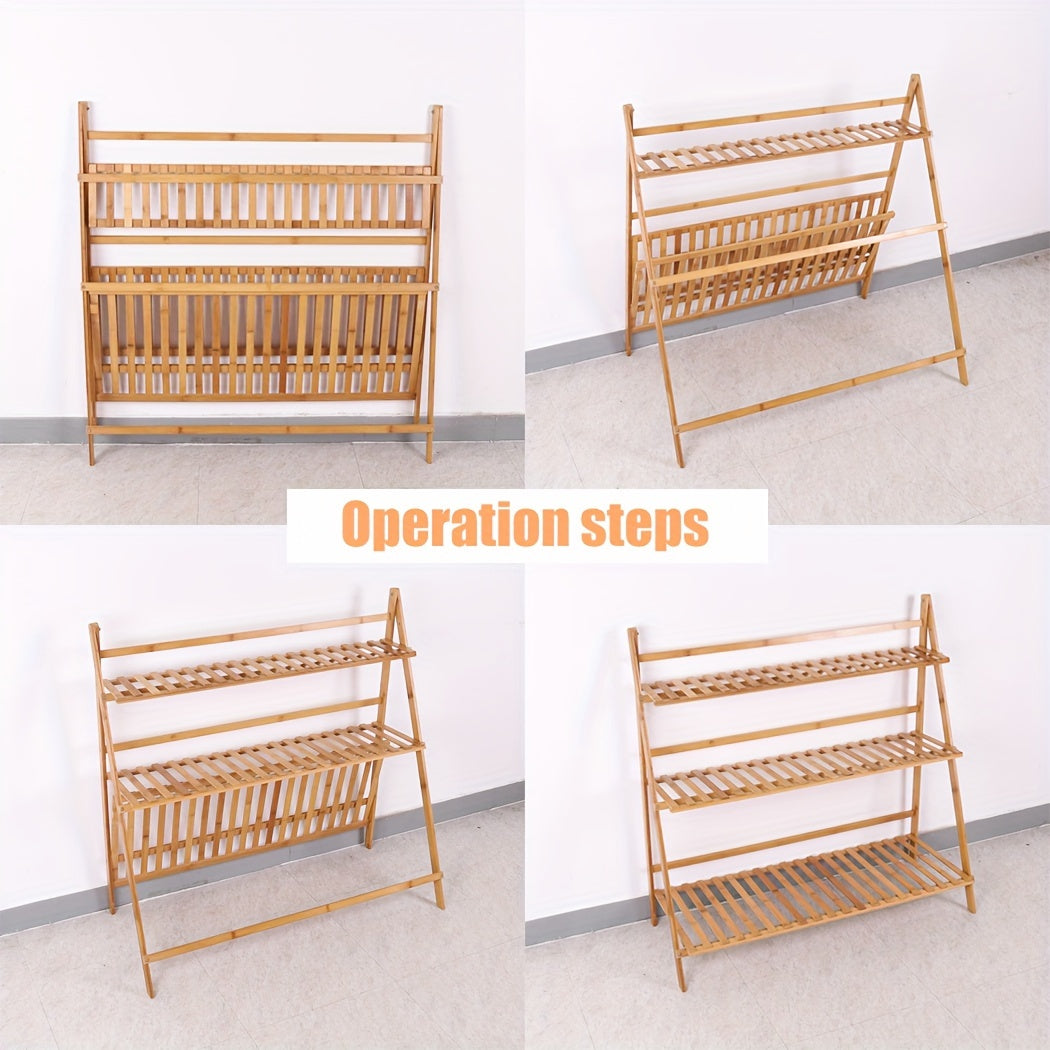 100cm Bamboo 3 Tier Foldable Plant Display Shelf For Outdoor And Indoor Use