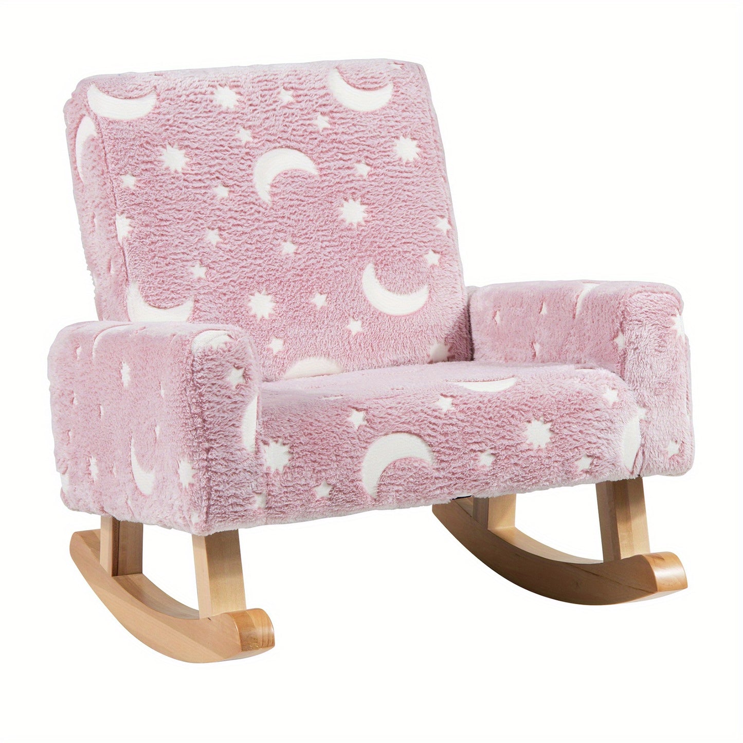 LIFEZEAL Kids Rocking Chair Upholstered Flannel With Glow In The Dark Wood Feet