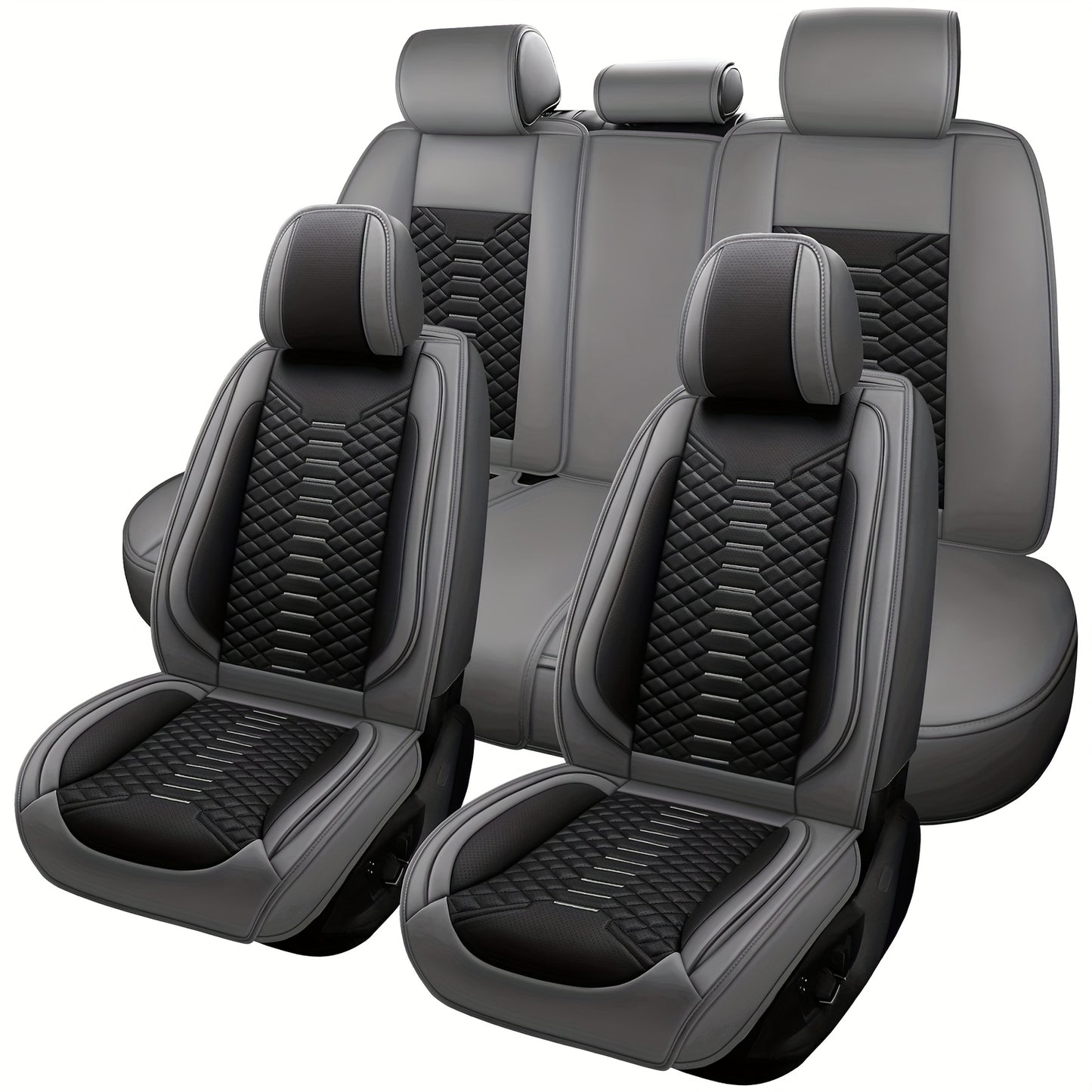 5 Seat Nappa Leather Breathable Perforated Air Hole Universal Car Seat Covers Full Set Full Surrounded Front Back Side Cushion Protector Fit for Most Cars SUV Truck Sedan