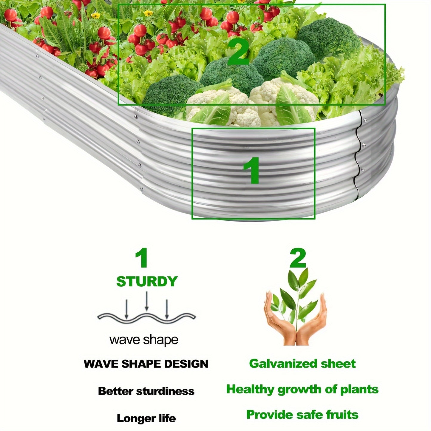 2 Pack Galvanized Raised Garden Bed Kit Oval Planter Boxes For Vegetables