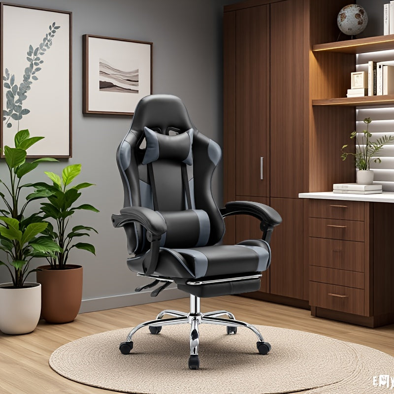 Video Game Desk Chair - Ergonomic Computer With Footrest And Comfy Lumbar Support, Recliner With Headrest, Fixed Up Armrest