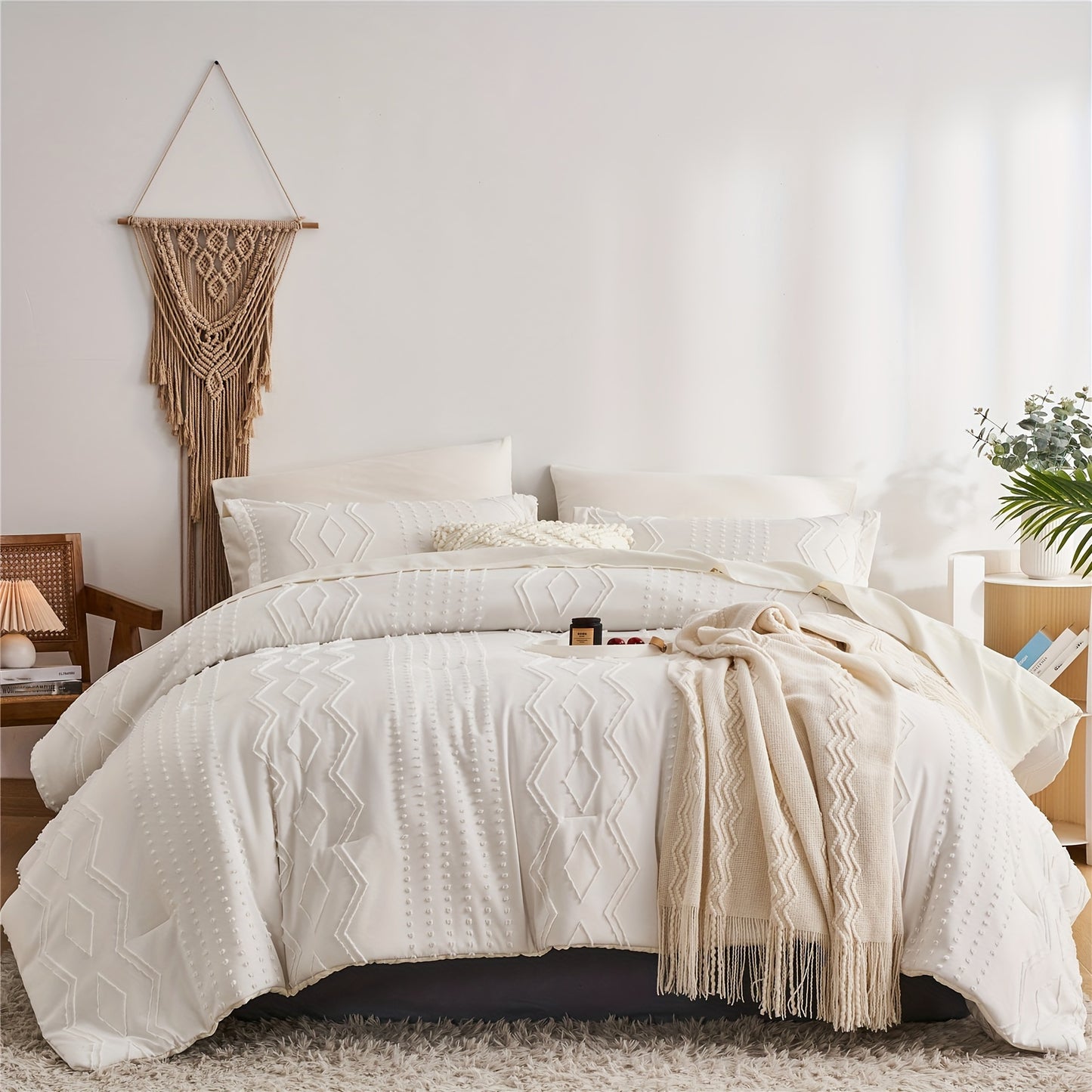 Boho Microfiber Comforter Set All Season Geometric Tufted Bedding In A Bag
