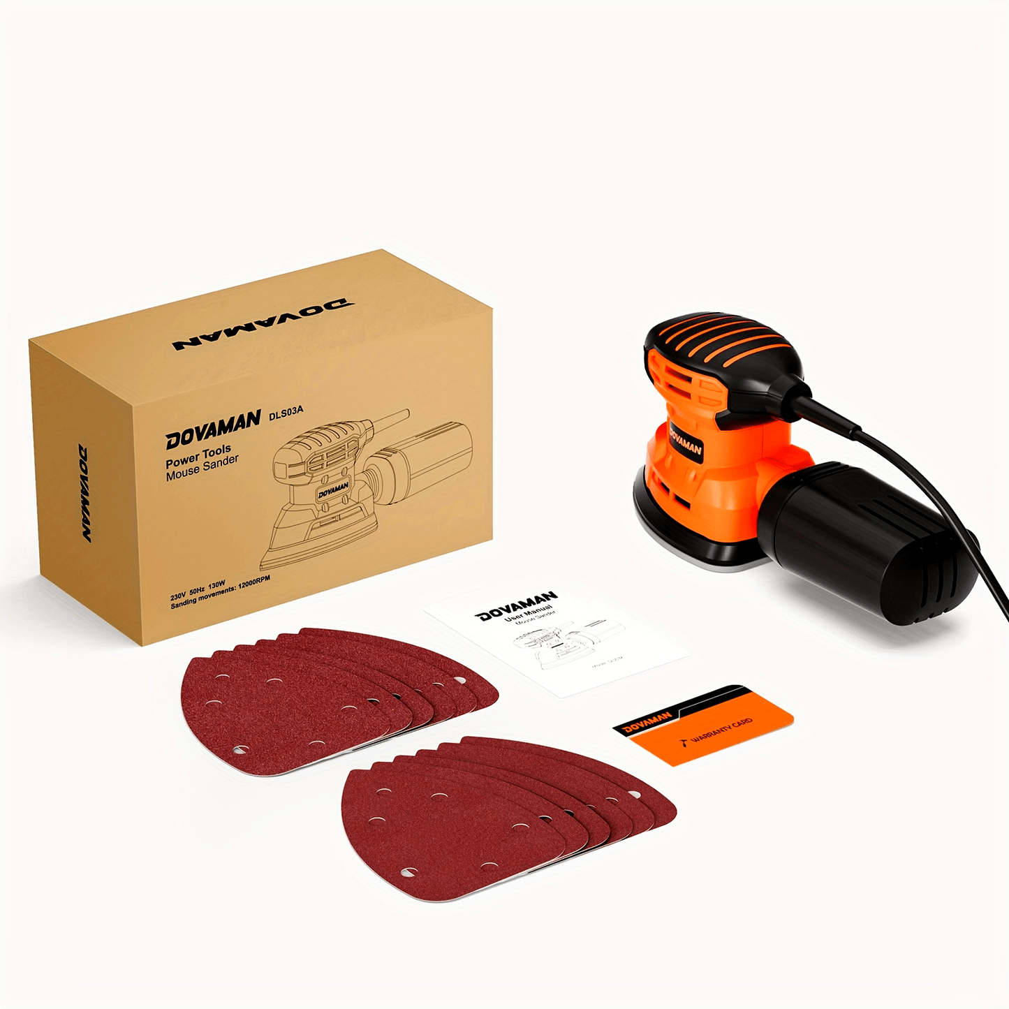 [12pcs, 130W DLS03A Sander] 130W 12000RPM DLS03A Hand Sander | Detail Sander Tool with 12pcs Sandpaper, Efficient Dust Collection System | for Wood and Steel Surfaces