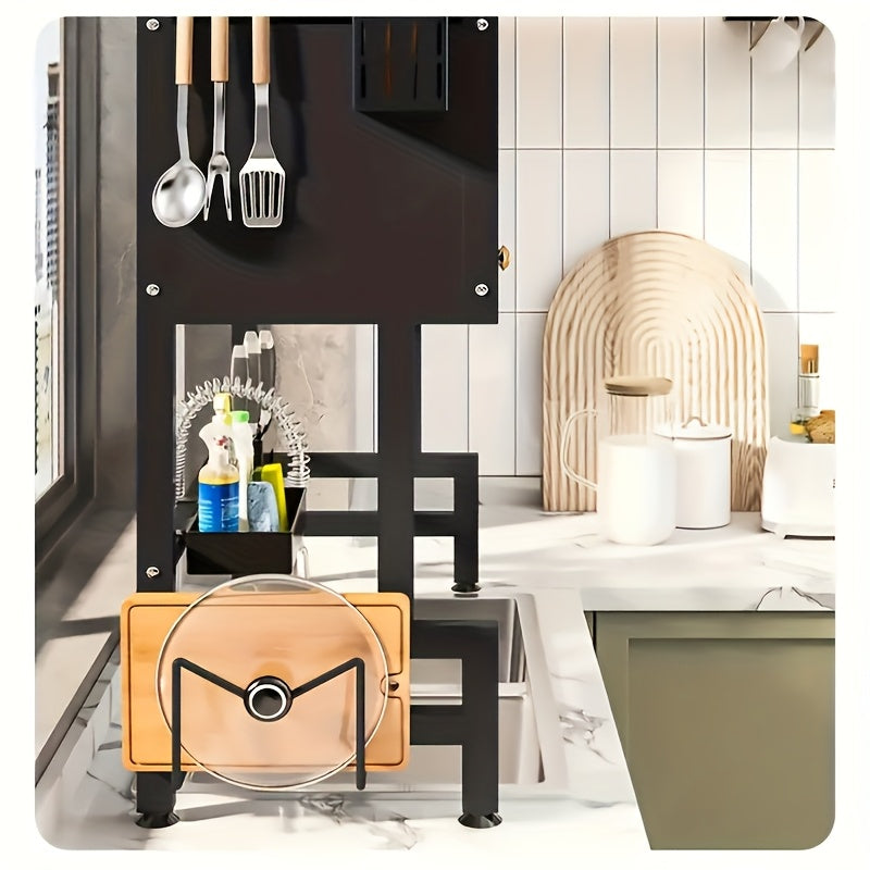 Black Carbon Steel Multi Tier Drainage Rack For Kitchen Sink Chopstick Drying^
