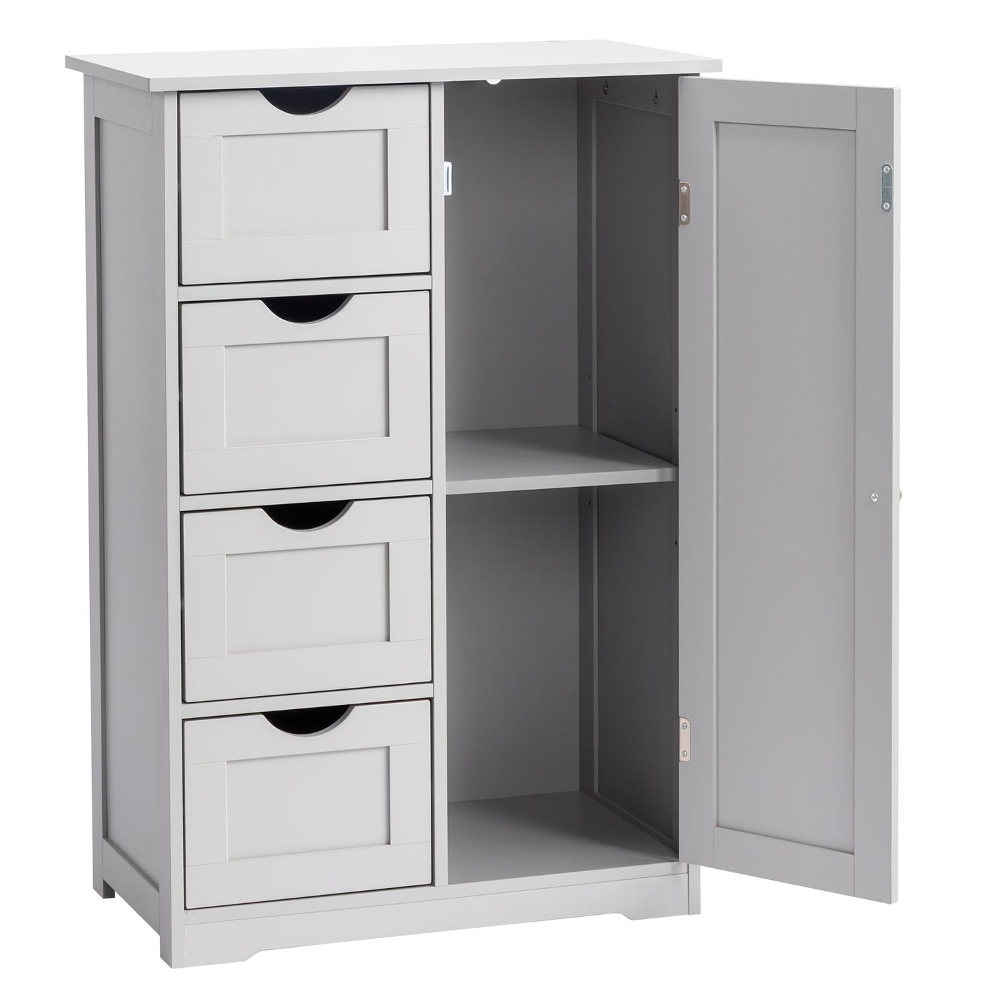 White Bathroom Floor Cabinet Side Storage With 4 Drawers 1 Cupboard 2 Shelves