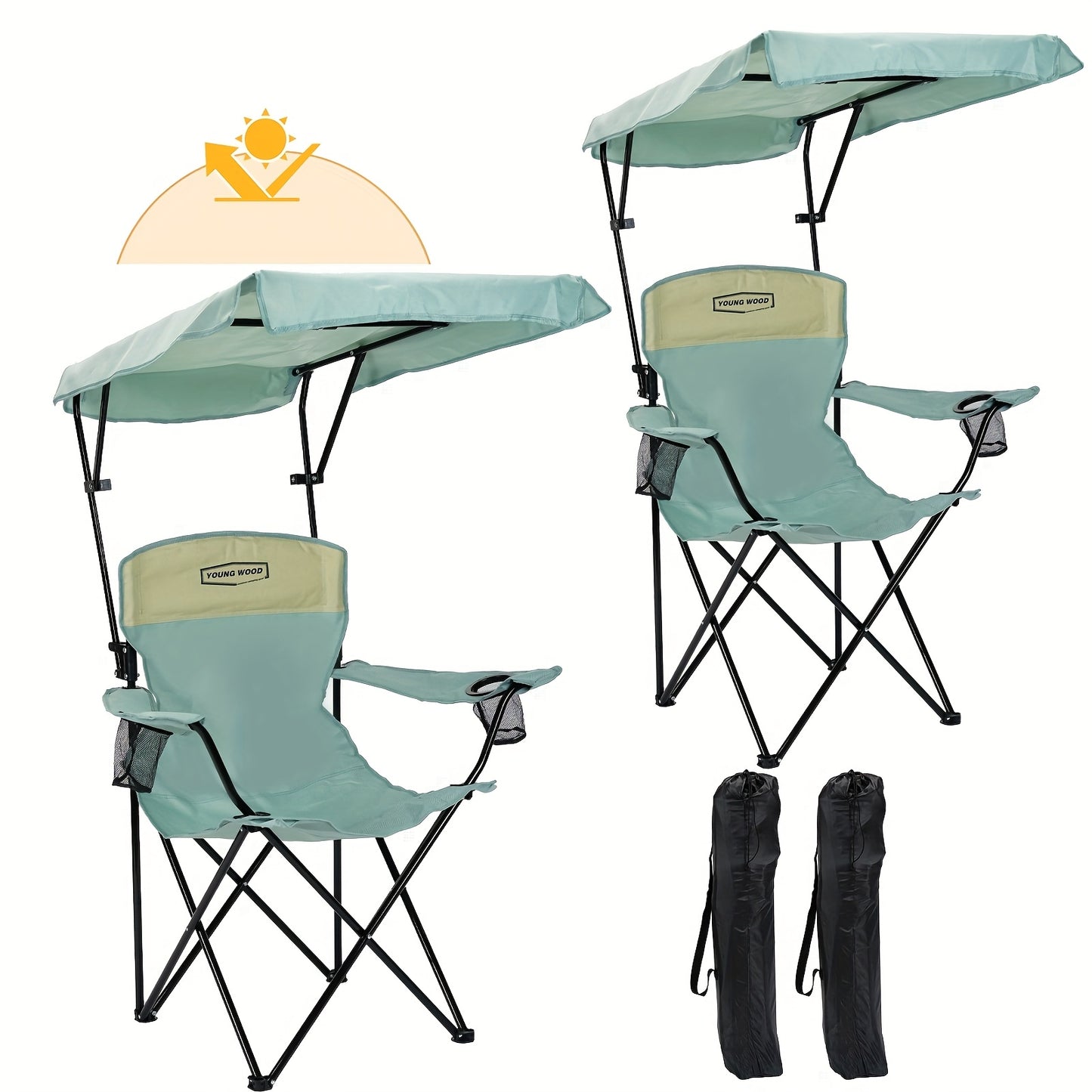 Foldable Portable Outdoor Chair With Shade Canopy And Side Pocket For Camping