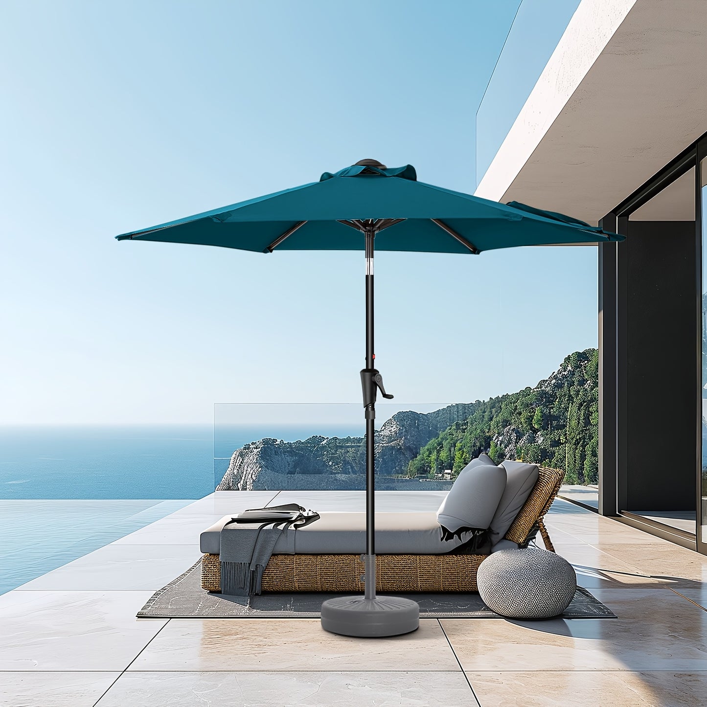 [Outdoor Patio Umbrella] 9ft Outdoor Patio Umbrella | 8 Colors, Push Button Tilt Crank, 8 Iron Umbrella Ribs, For Garden, Deck, Backyard, Pool, Garden Houses (No Base)