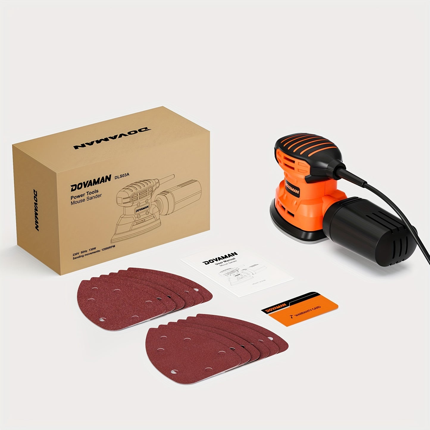 [12pcs, 130W DLS03A Sander] 130W 12000RPM DLS03A Hand Sander | Detail Sander Tool with 12pcs Sandpaper, Efficient Dust Collection System | for Wood and Steel Surfaces