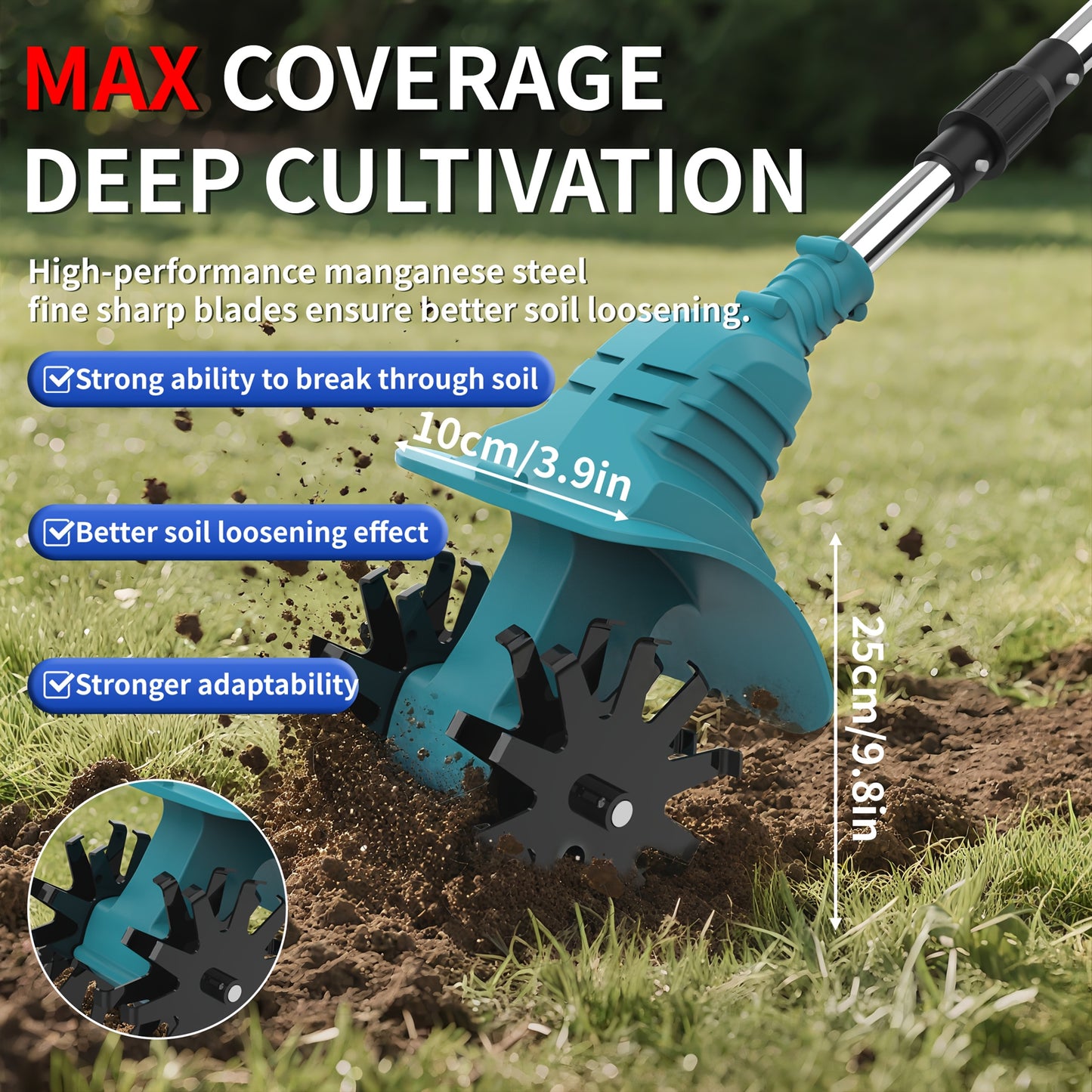 21V Cordless Tiller And Garden Scarifier 270 RPM With 2 Batteries And Charger