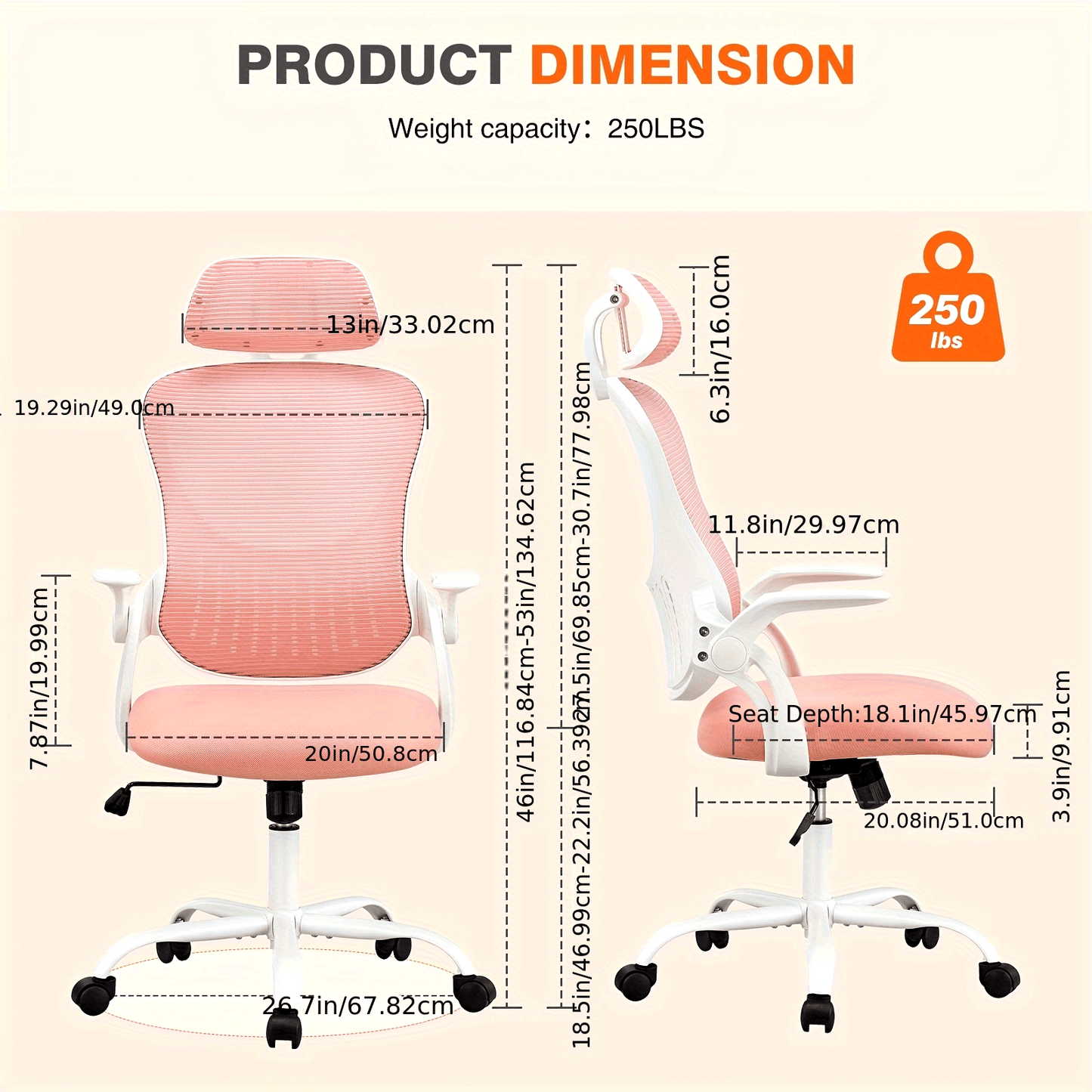 OLIXIS Ergonomic Office Desk Computer Chair, High Back Comfy Swivel Home Gaming Mesh Chairs with Wheels, Adjustable Headrest, Comfortable Lumbar Support, Flip-up Arms, 144° Tilt for Study