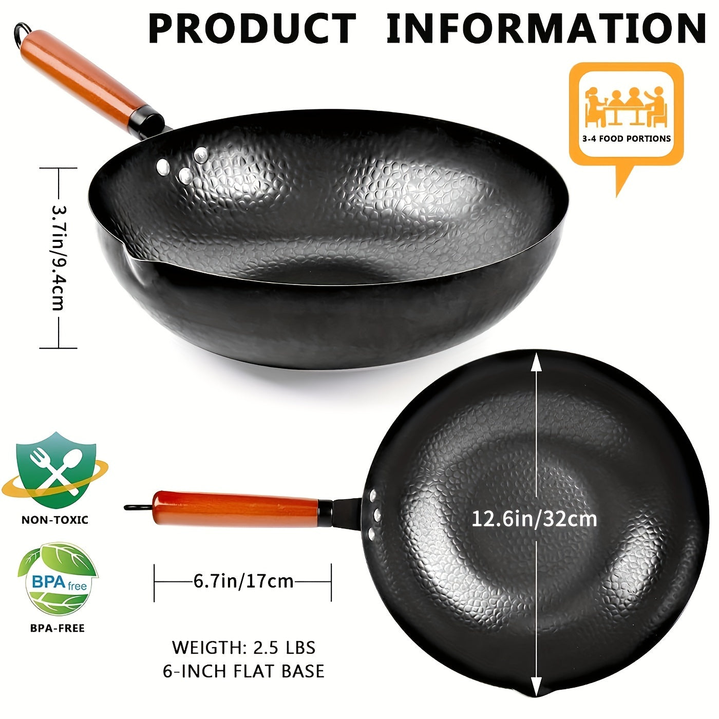 [Nonstick Wok With Lid] 1set Nonstick Wok With Lid - Heat-resistant Cooking Surface, Versatile For All Stovetops - Includes Cookware Accessories