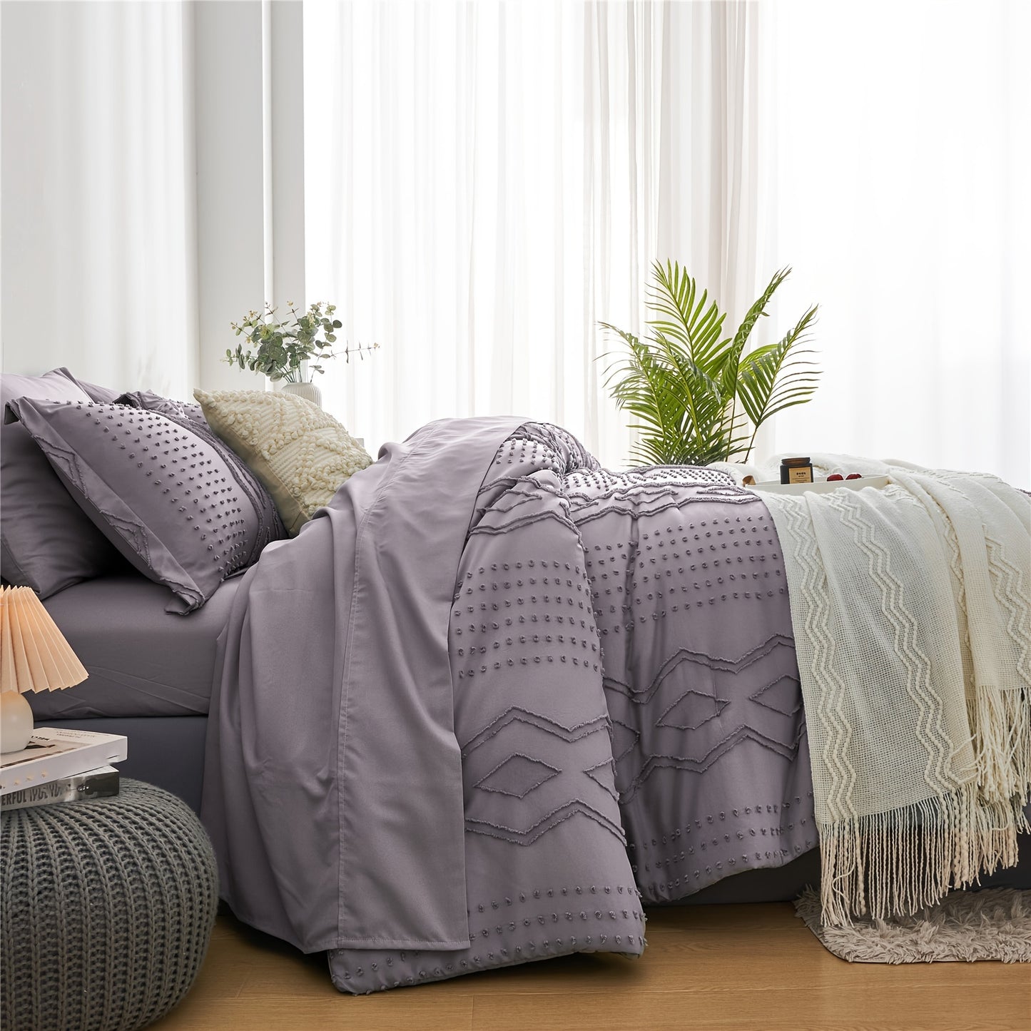 Boho Microfiber Comforter Set All Season Geometric Tufted Bedding In A Bag