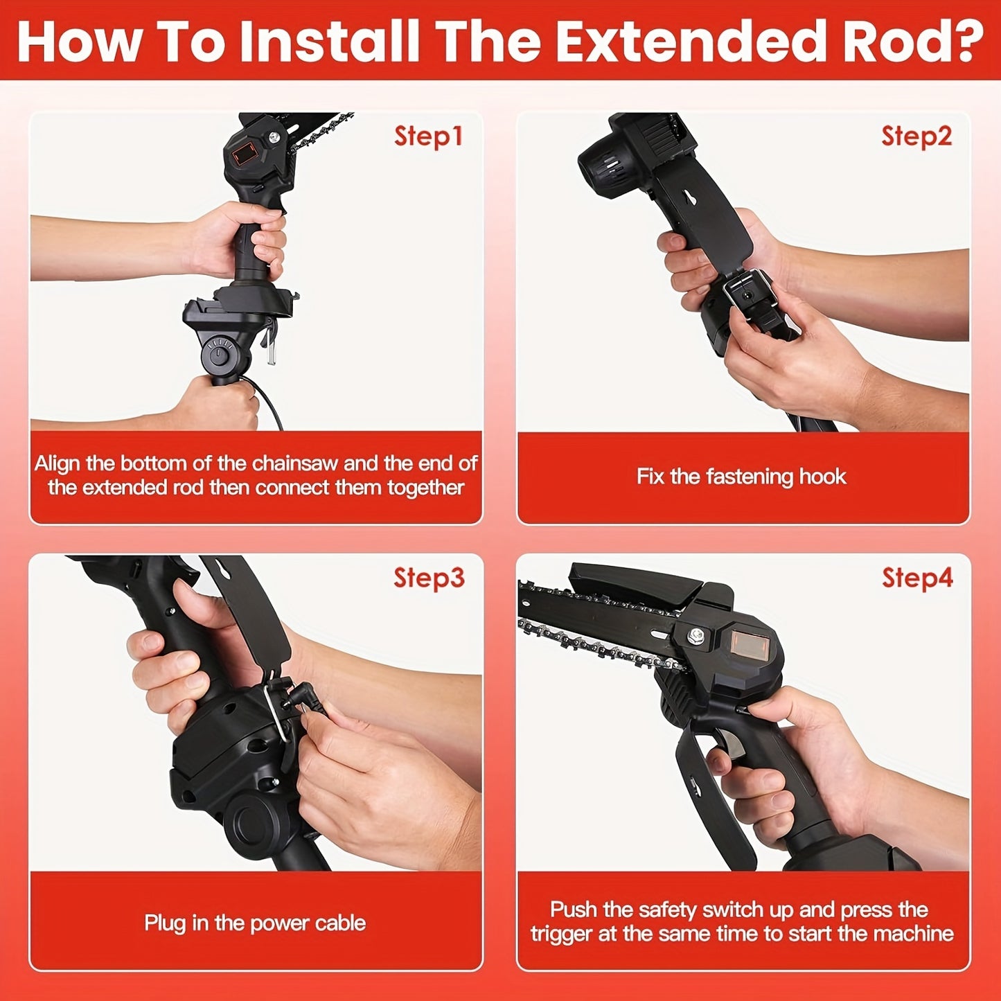 13ft Reach Cordless Pole Saw, 2-in-1 Battery Powered Tree Trimming - Retractable And Foldable Electric Pole Chainsaw - With 2 Chains, 2 Batteries, 3 Extension Rod, 2Pcs 1500mAh Batteries 4in/6in Chains