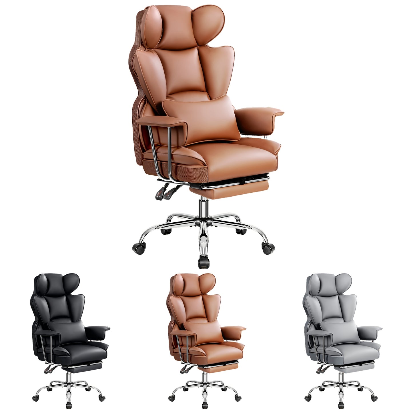 Premium Plus-Size Ergonomic Video Game Chair - Executive High-Back Leather Seat with Enhanced Lumbar Support, Integrated Footrest, and Adjustable Armrests for Ultimate Comfort in Spacious Homes and Offices