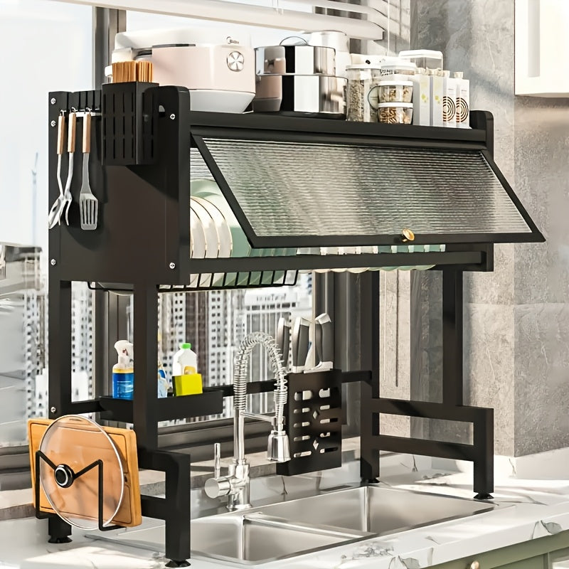 Black Carbon Steel Multi Tier Drainage Rack For Kitchen Sink Chopstick Drying^