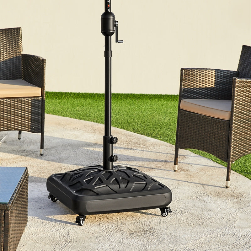 Costoffs Fillable Mobile Umbrella Base, Heavy Duty Patio Umbrella Pole Holder for Outdoor 4 Wheels, 4 Locks 2 Knobs 123lb Capacity for Deck, Poolside, Garden, Black-Checkered