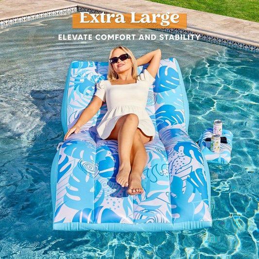 JOYFY Inflatable Pool Floats Adult-Extreme Comfort Pool Lounge Chair With Detachable Cup Holder, Heavy Duty Lounger Floating Chair Floaties Raft Water Floaty Blow Up Recliner Lake Tanning Float, Suitable For Summer Water Part