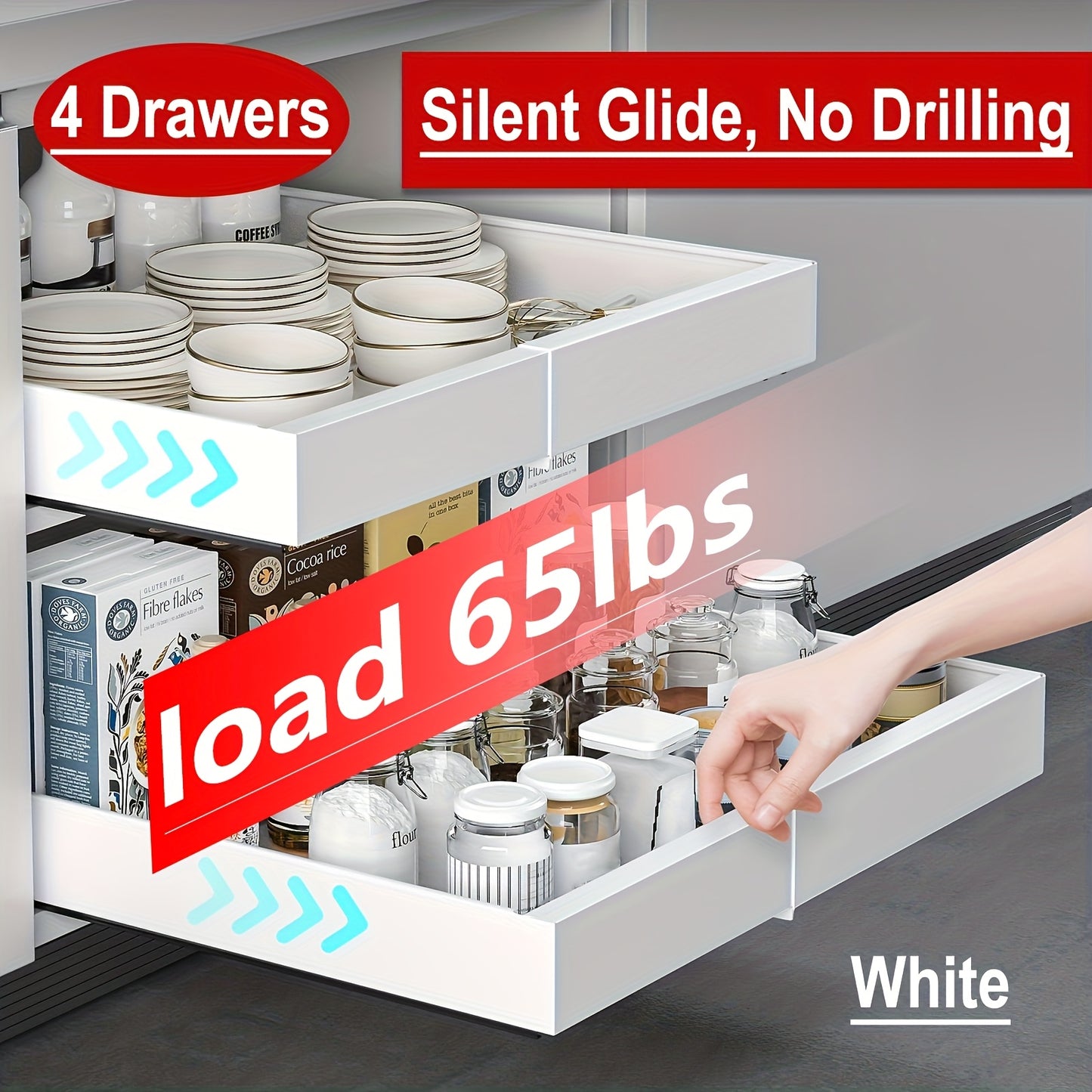 4-Pack Expandable Pull Out Cabinet Organizer, Heavy-Duty Carbon Steel Slide-Out Drawer (12.6"-20.5"W), Silent Sliding Roll-Out Shelf With Adhesive Nano Film Or Screw Installation, Rust-Resistant Storage Rack For Kitchen, Bath