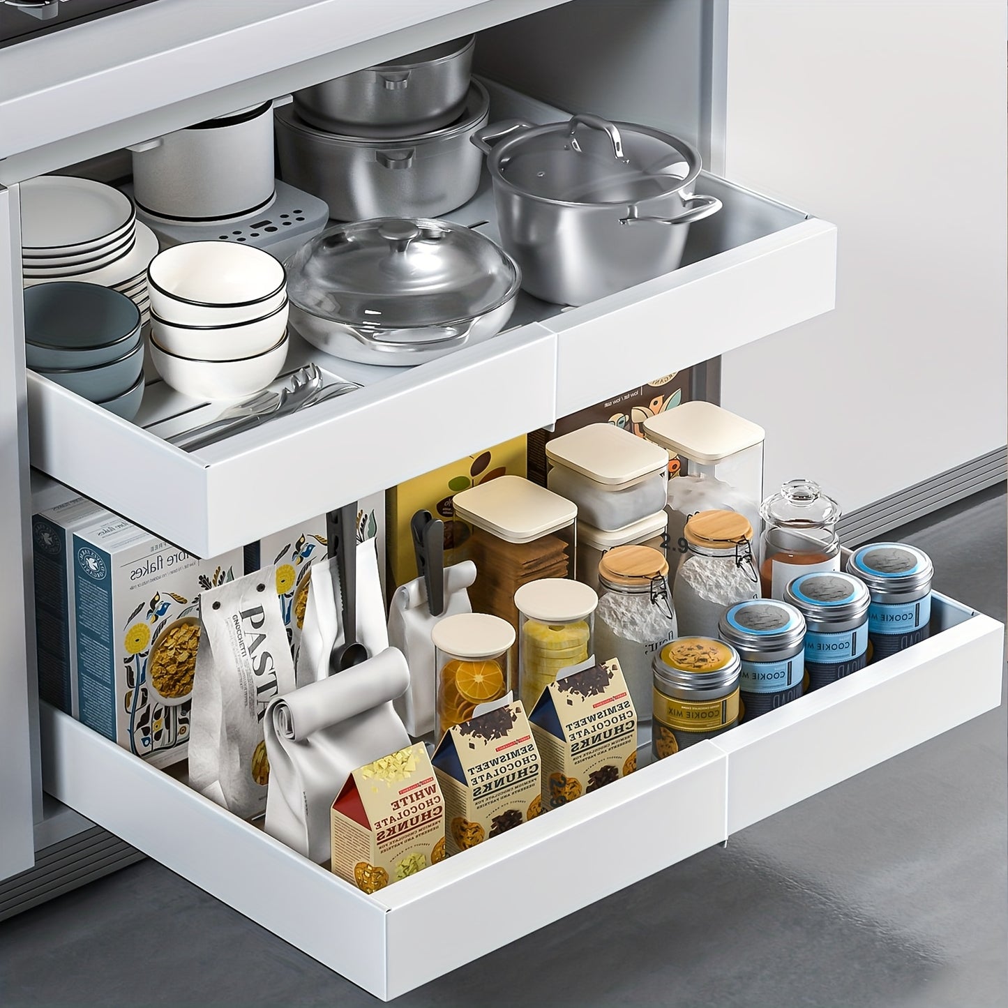 4-Drawer Heavy Duty Slide Out Cabinet Organizer - 17" Deep, Expandable Width 12.6"-20.6", Ultra-Quiet Gliding Rails, Anti-Rust Carbon Steel, Dual-Mount Adhesive/Drill, Multi-Purpose Storage for Kitchen, Bathroom, Garage (Blac