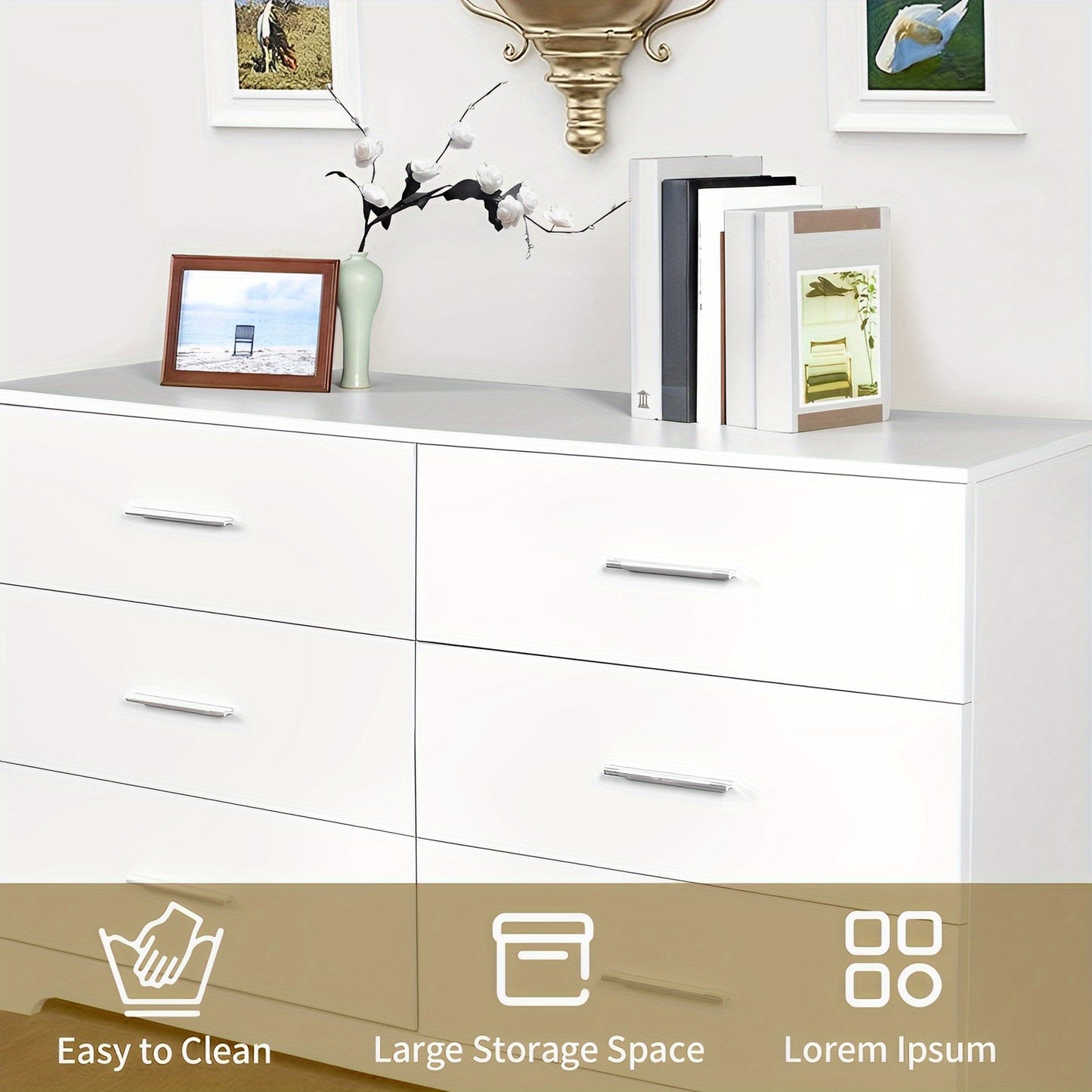 Modern Dresser With 6 Or 8 Deep Drawers For Bedroom Living Room Entryway White