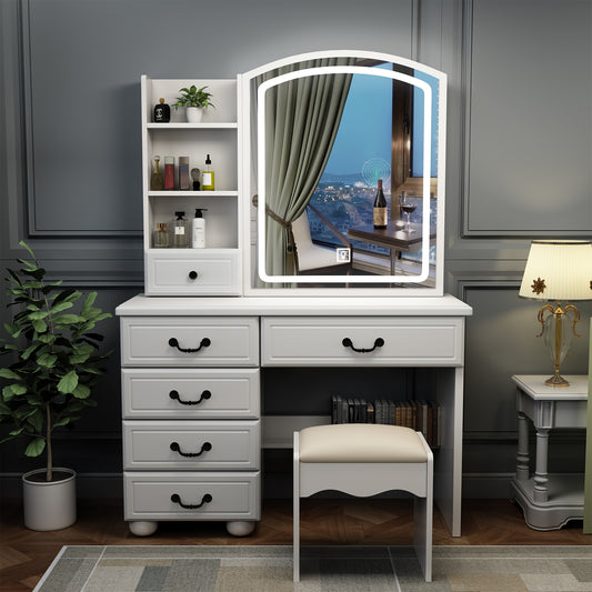 White Dressing Table With Mirror And 6 Drawers Vanity Desk