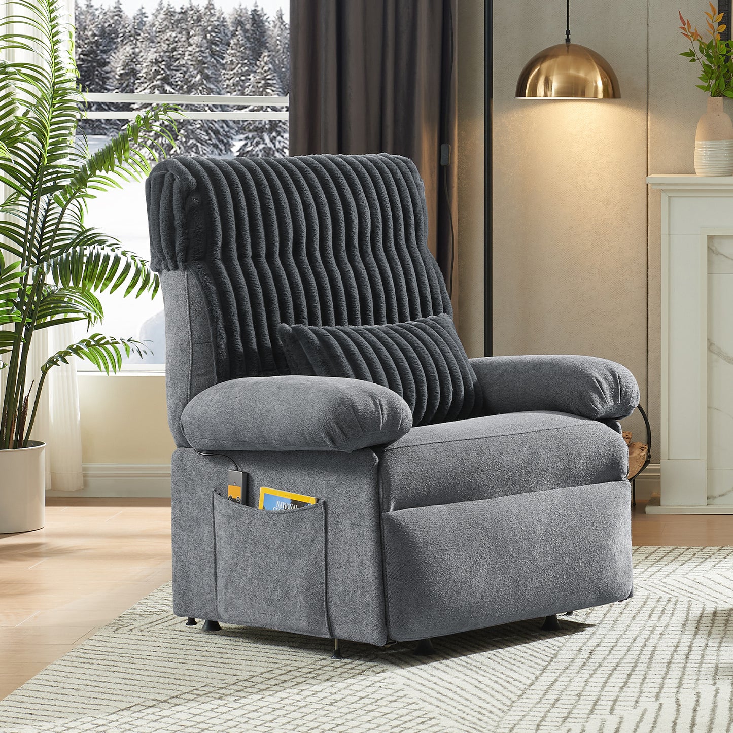 Triple Motor Power Lift Recliner Chair for Elderly Small with Removable Cover, Lumbar Pillow and Side Pocket, Infinite Positioning for Living Room, Bedroom