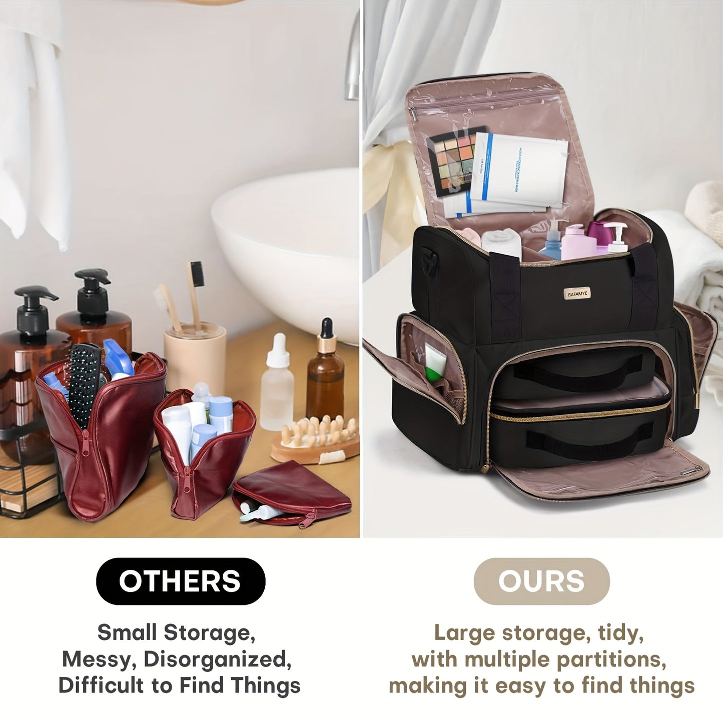 Large Makeup Cosmetic Bag With 2 Removable Cases Double Layer Travel Organizer