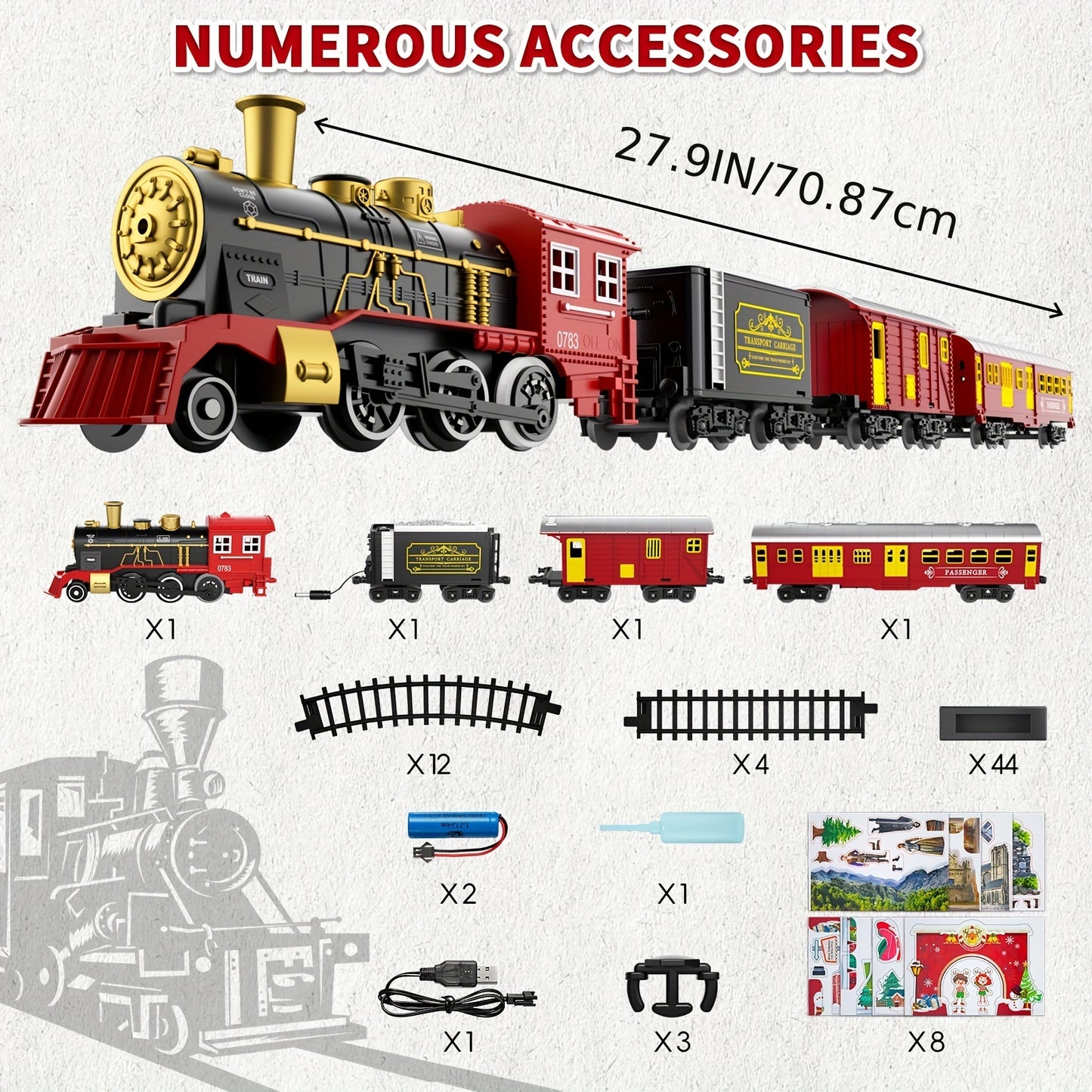 Electric Christmas Train Set For Kids Steam Locomotive