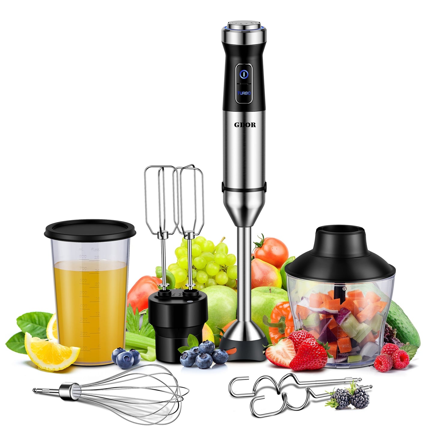 [6-In-1 Immersion Blender] GDOR 6-In-1 Immersion Blender Handheld - 1000W Powerful Scratch Resistant Hand Blenders for Kitchen - 20 Speed And Turbo Mode, Low-Noise, Beaker Chopper Whisk Milk Frother, Baking Supplies And Equip