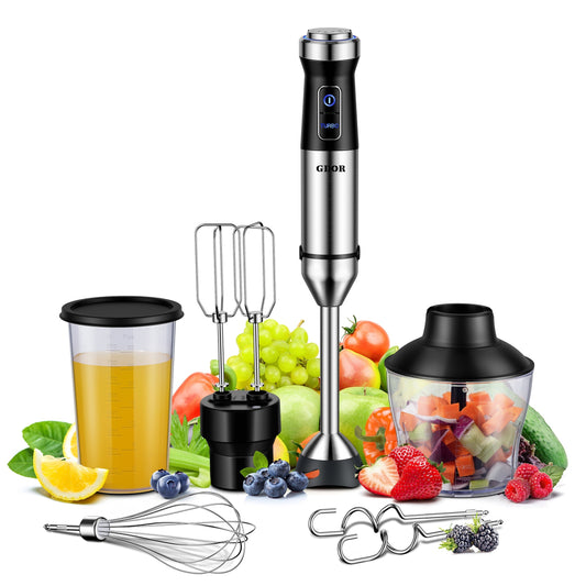 [6-In-1 Immersion Blender] GDOR 6-In-1 Immersion Blender Handheld - 1000W Powerful Scratch Resistant Hand Blenders for Kitchen - 20 Speed And Turbo Mode, Low-Noise, Beaker Chopper Whisk Milk Frother, Baking Supplies And Equip