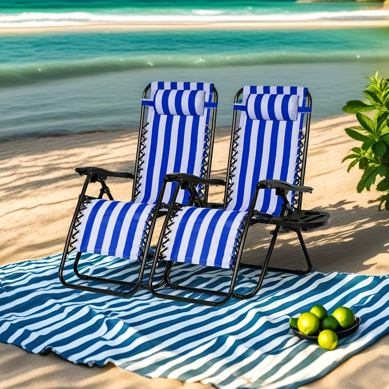 Set Of 2 Adjustable Zero Gravity Recliners With Cup Holders For Patio