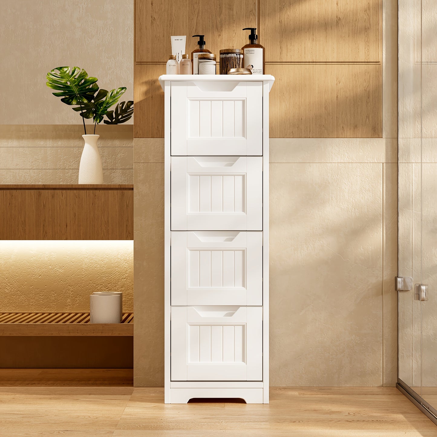 Small Freestanding Bathroom Storage Cabinet With 4 Drawers 33 Inch White