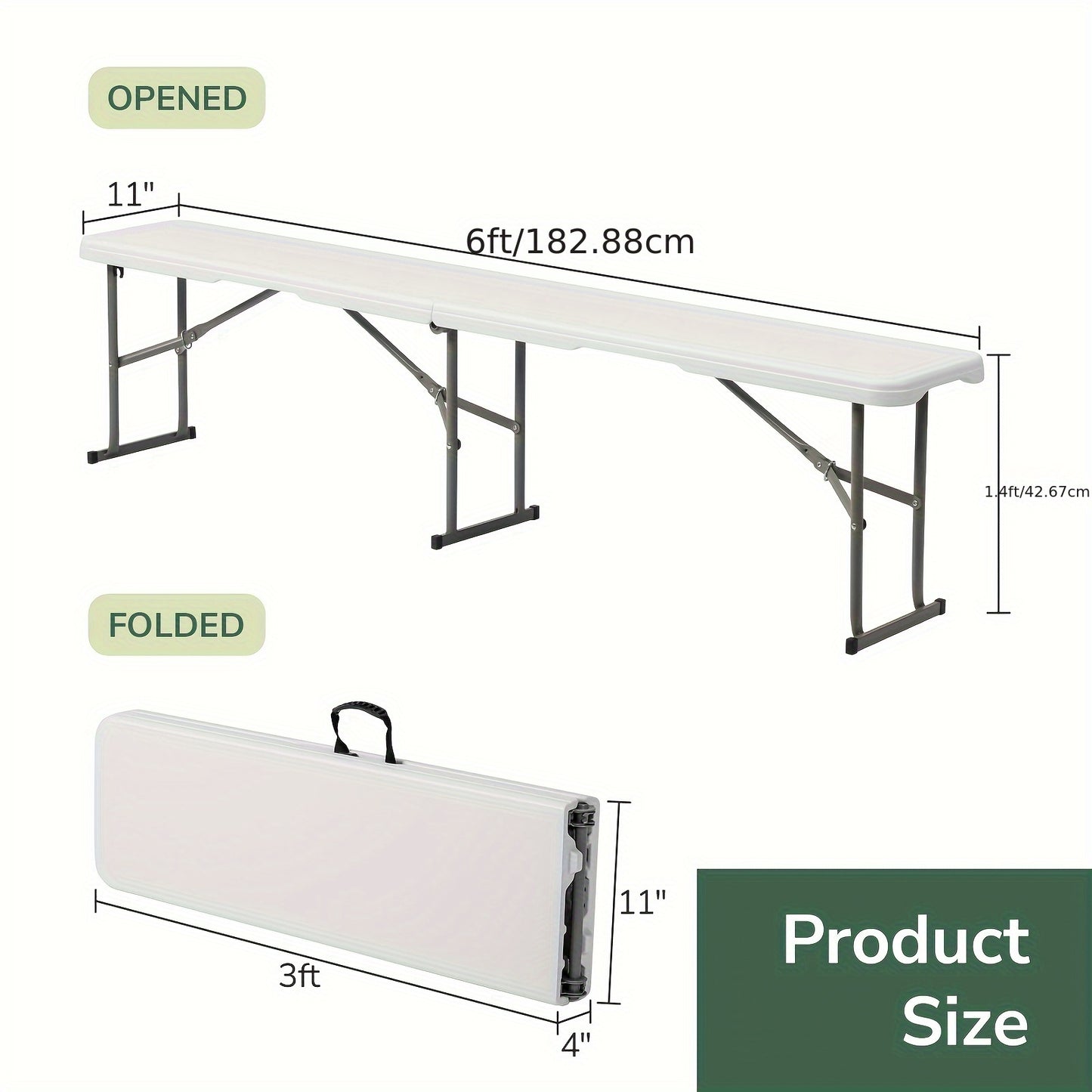 6-Foot Plastic Folding Table Portable For Picnics And Events White Iron Frame