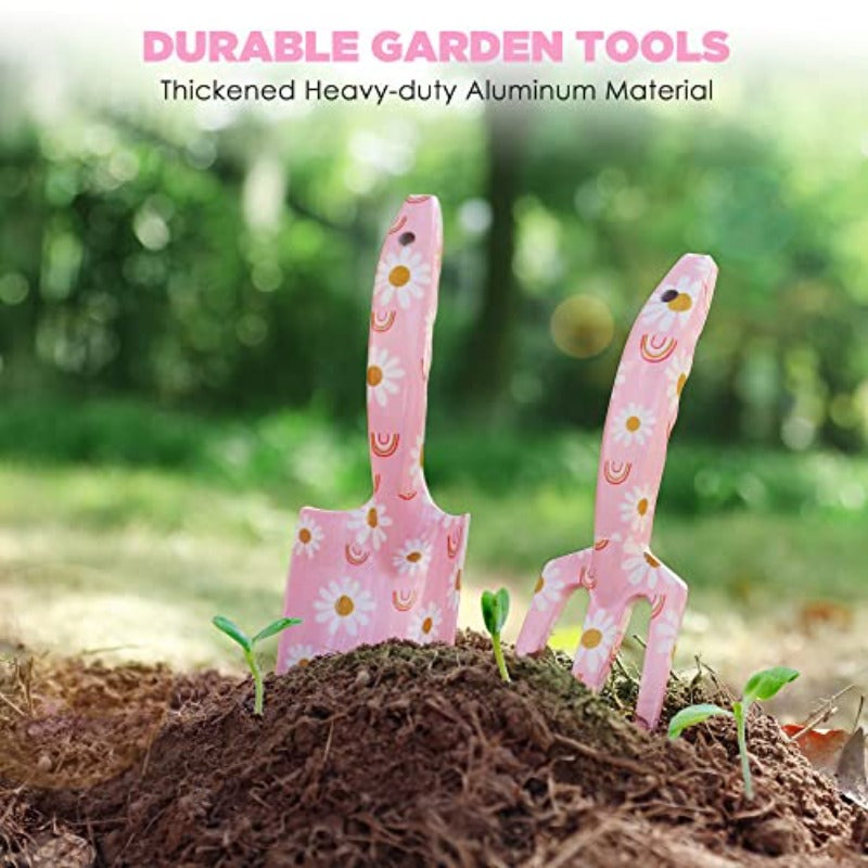 Aluminum Garden Tool Set 4 Piece With Pruning Gloves Trowel Shovel Pruner Rake