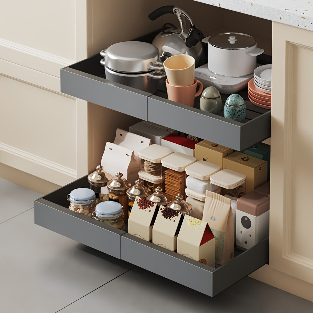 4-Drawer Heavy Duty Slide Out Cabinet Organizer - 17" Deep, Expandable Width 12.6"-20.6", Ultra-Quiet Gliding Rails, Anti-Rust Carbon Steel, Dual-Mount Adhesive/Drill, Multi-Purpose Storage for Kitchen, Bathroom, Garage (Blac