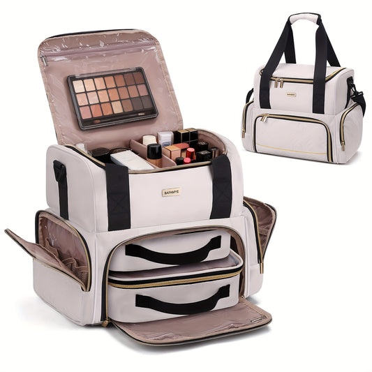 Large Makeup Cosmetic Bag With 2 Removable Cases Double Layer Travel Organizer