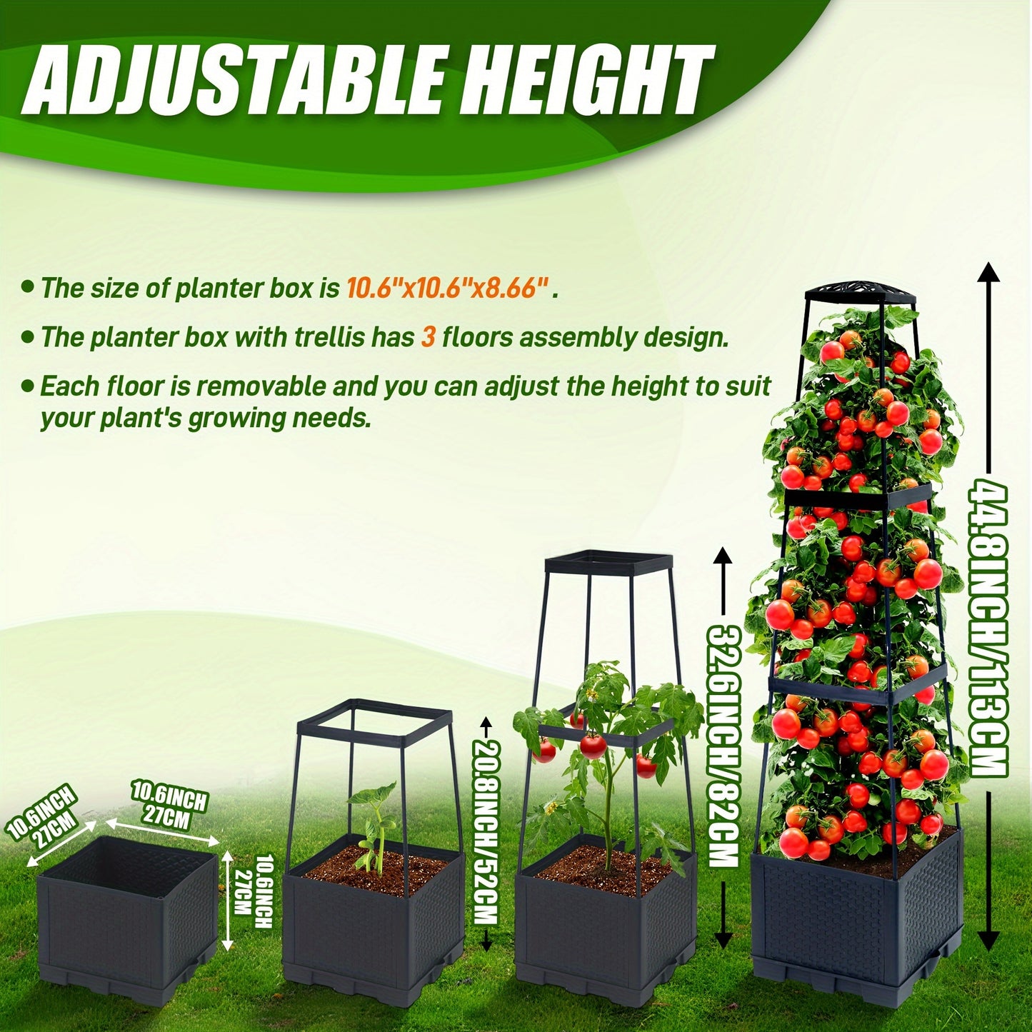 2 Pack 44.8Inch Self-Watering Tomato Planter Box With Trellis, Trapezoidal Climbing Cage For Patio Garden Indoor Outdoor