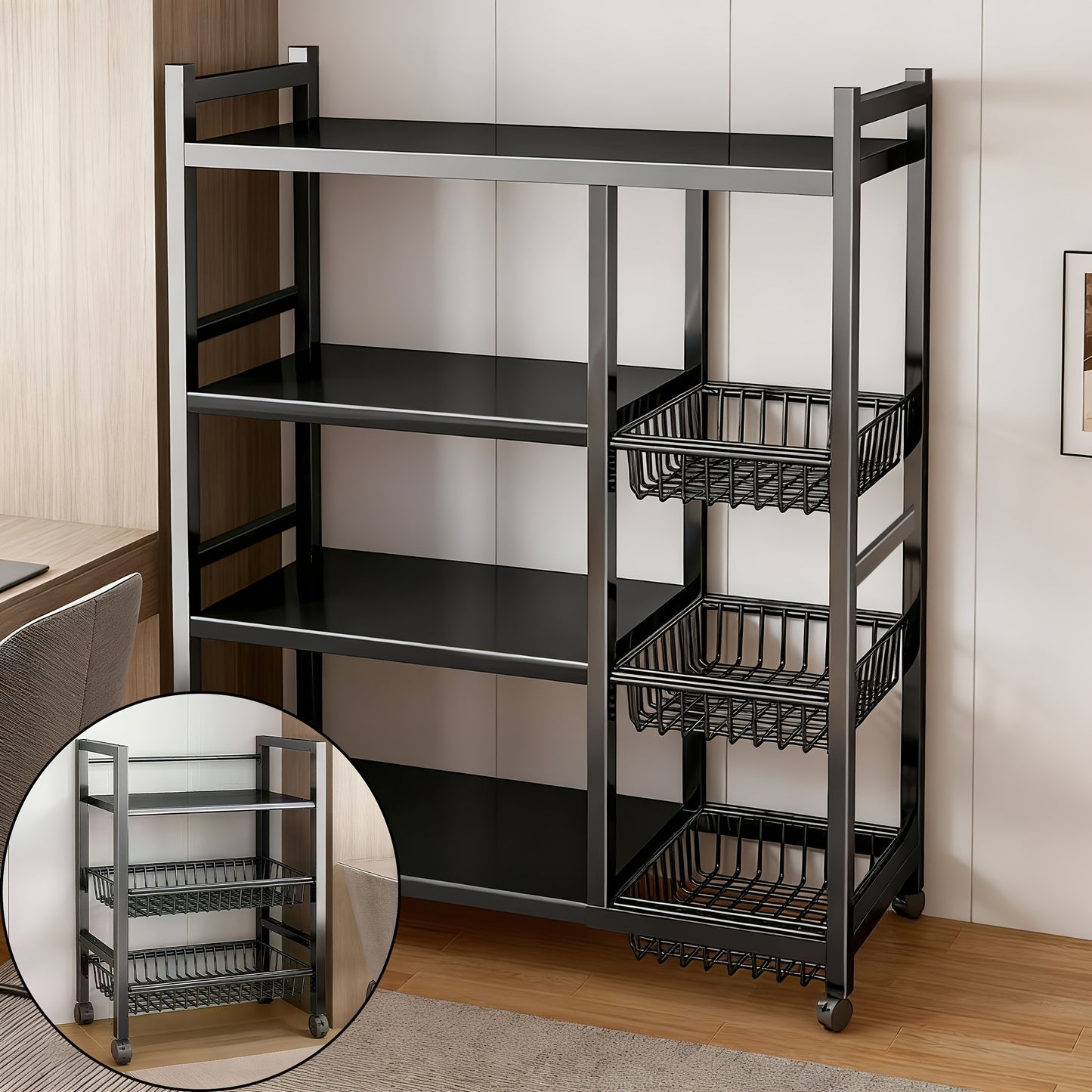 Wheeled Adjustable Storage Rack With Wire Bins For Garage
