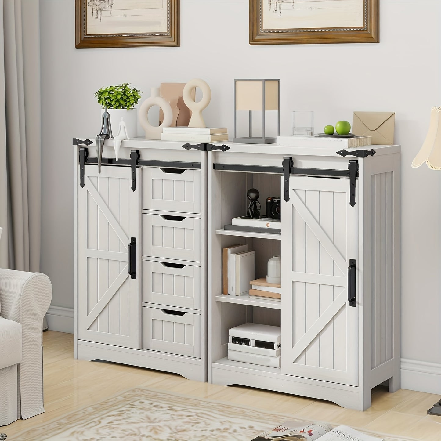 VABCHES Art Deco 4 Drawer Bathroom Storage Cabinet With Easy Glide Drawers