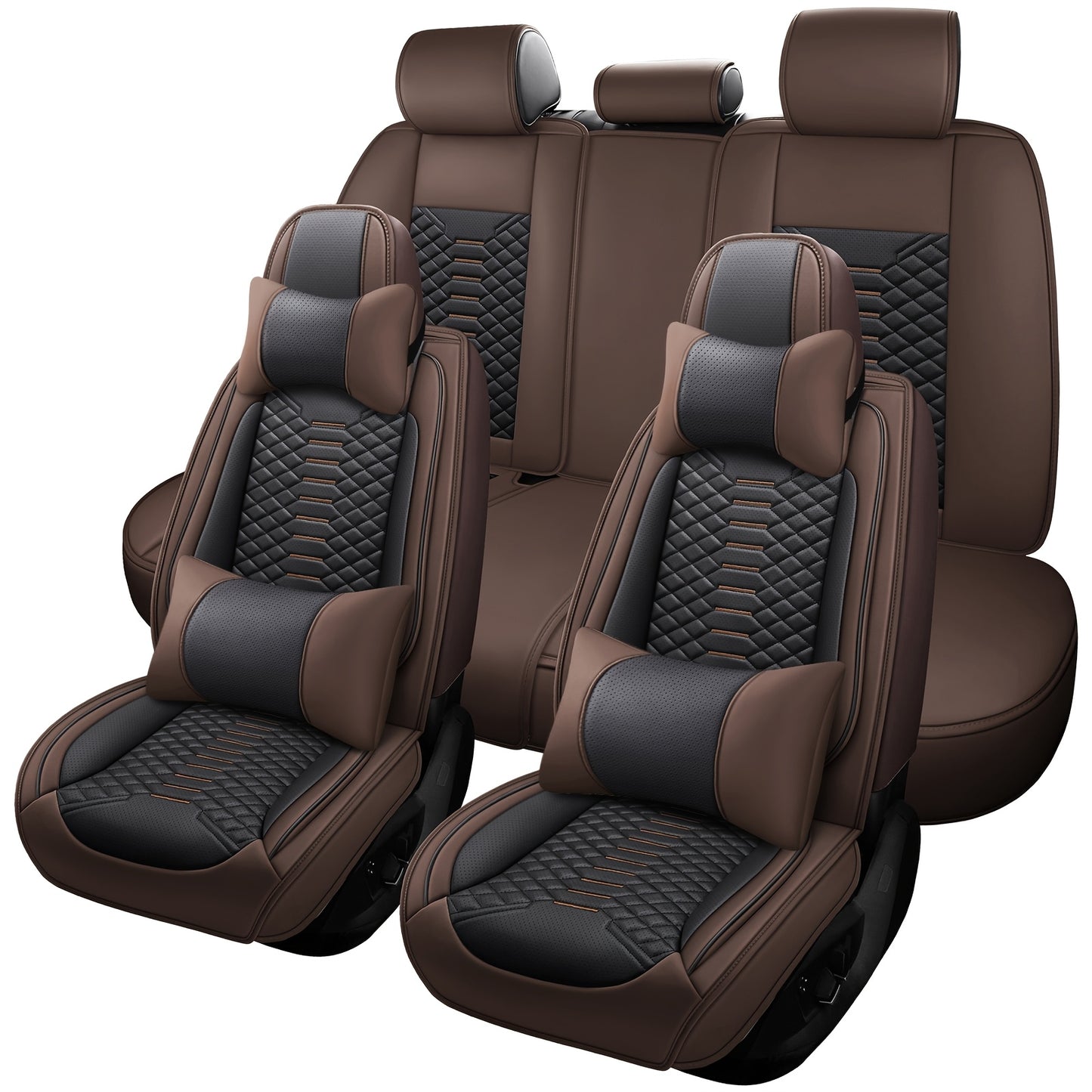 5 Seat Nappa Leather Breathable Perforated Air Hole Universal Car Seat Covers Full Set Full Surrounded Front Back Side Cushion Protector Fit for Most Cars SUV Truck Sedan