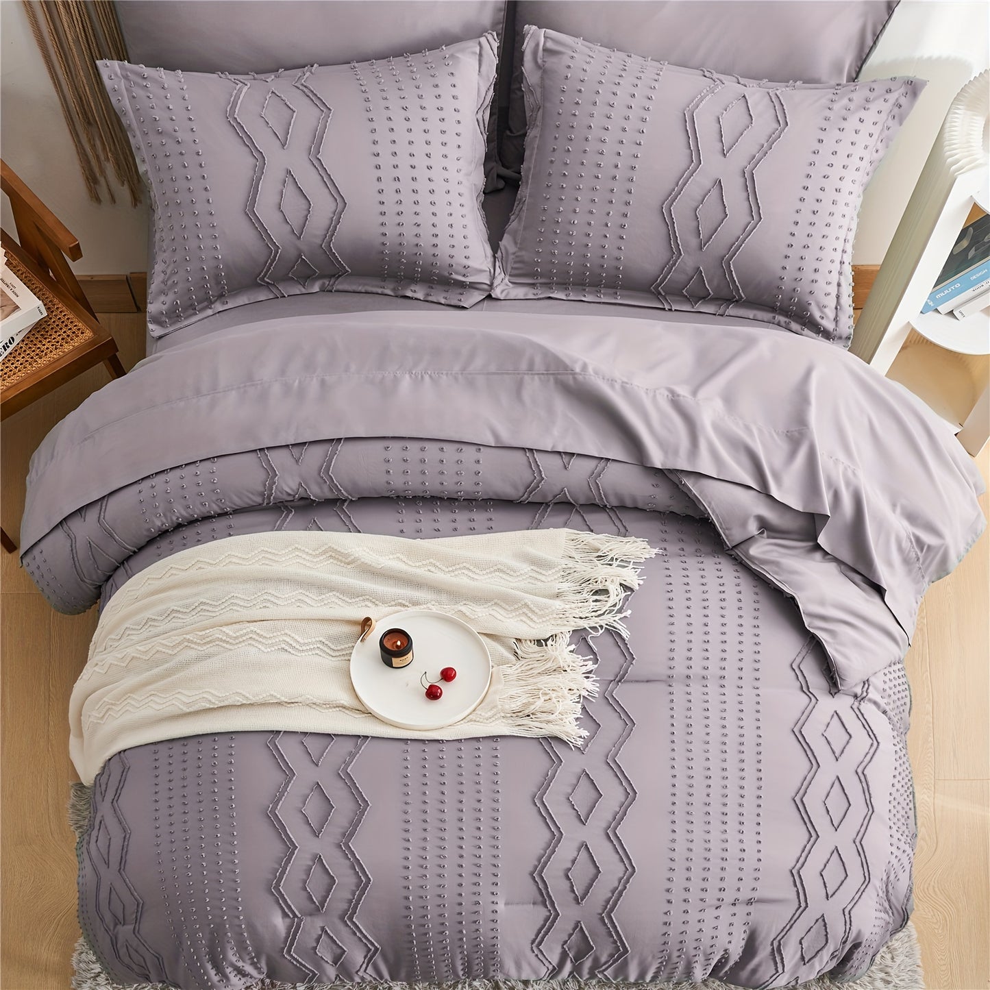 Boho Microfiber Comforter Set All Season Geometric Tufted Bedding In A Bag